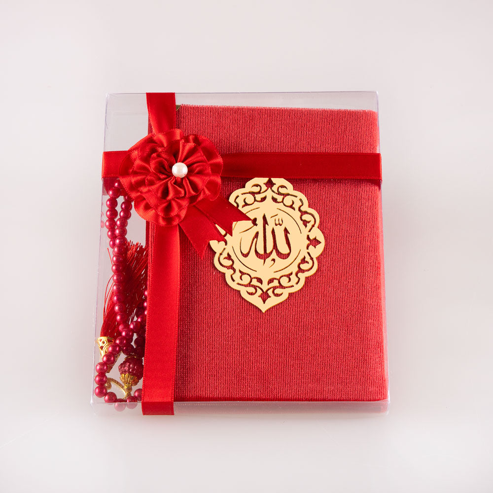 Yasin-i Şerif Kırmızı (Yasin+Tesbih+Asetat Kutu)