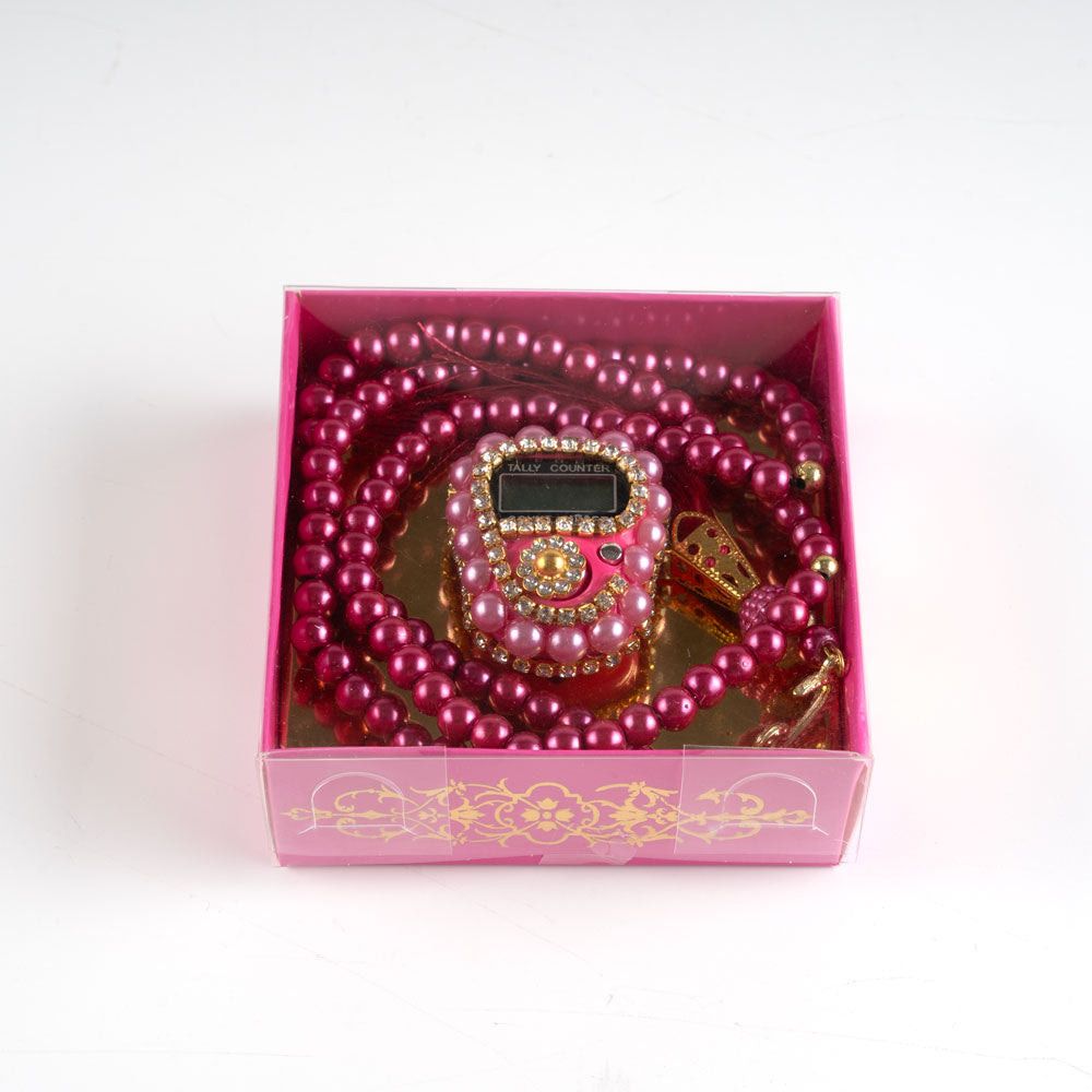 10 Adet Taşlı Zikirmatik+ Tesbih Hediye Seti Fuşya Pembe