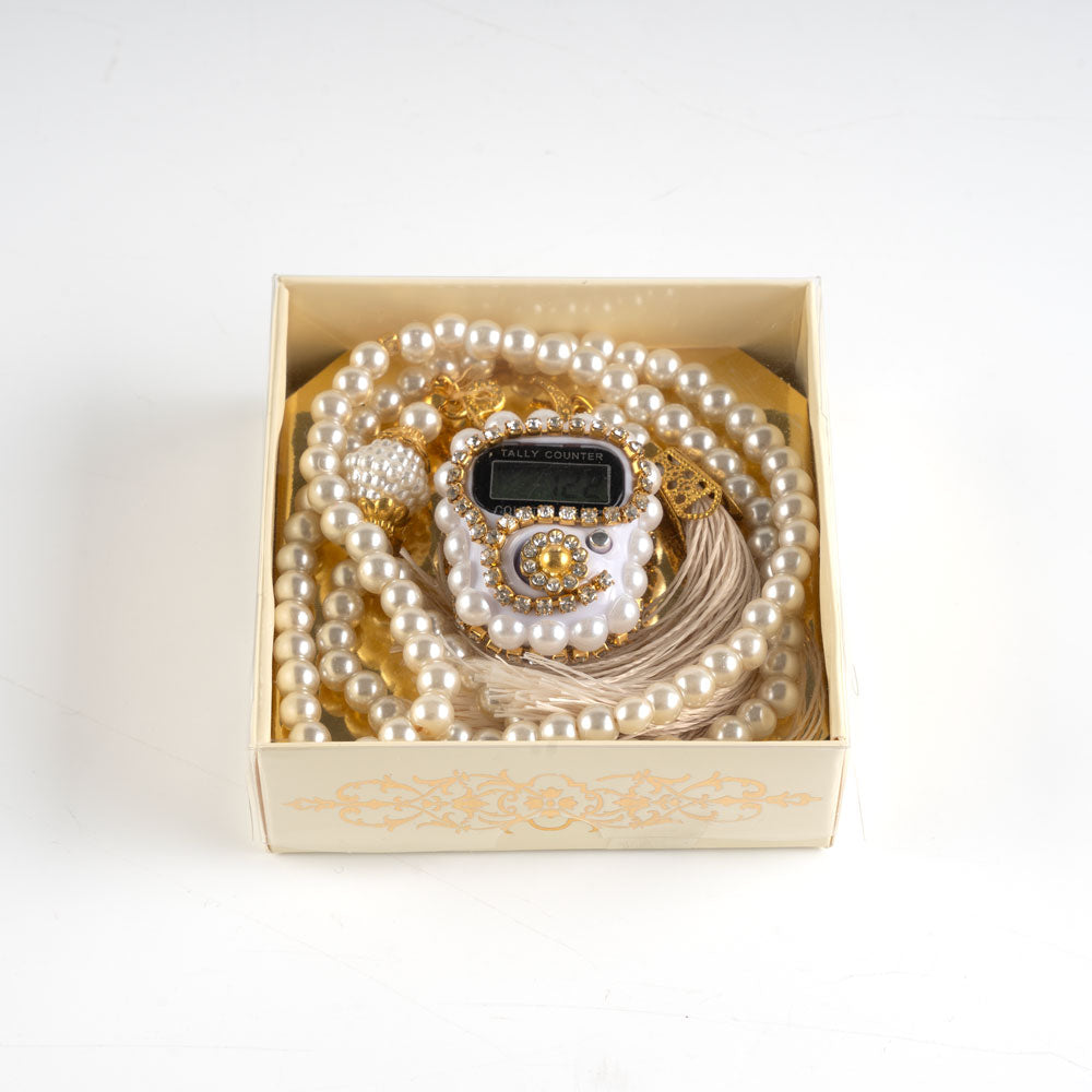 10 Adet Taşlı Zikirmatik+ Tesbih Hediye Seti Beyaz