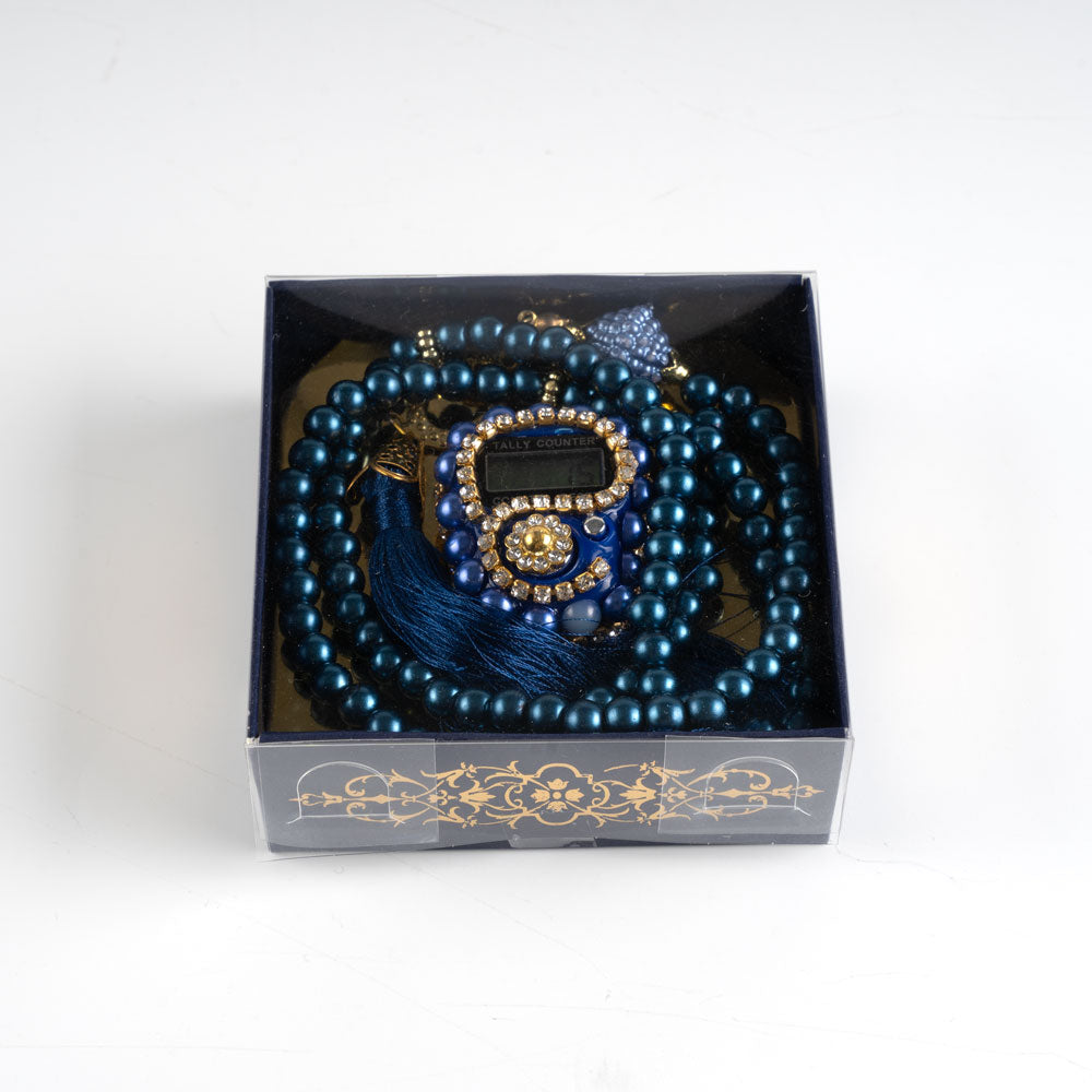10 Adet Taşlı Zikirmatik+ Tesbih Hediye Seti Lacivert