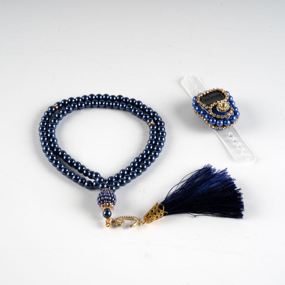 10 Adet Taşlı Zikirmatik+ Tesbih Hediye Seti Lacivert