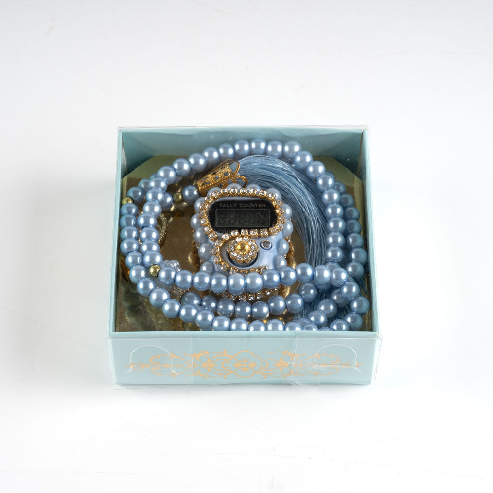 10 Adet Taşlı Zikirmatik+ Tesbih Hediye Seti Bebe Mavi
