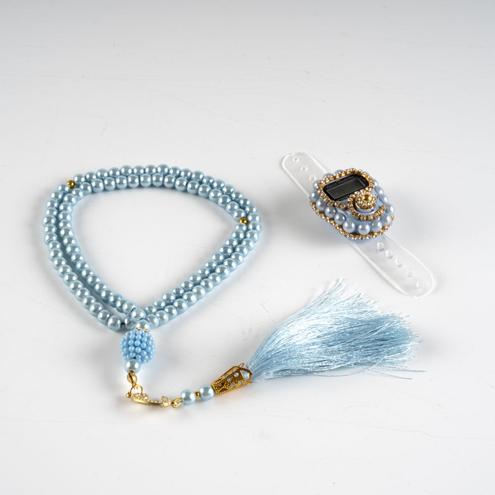 10 Adet Taşlı Zikirmatik+ Tesbih Hediye Seti Bebe Mavi