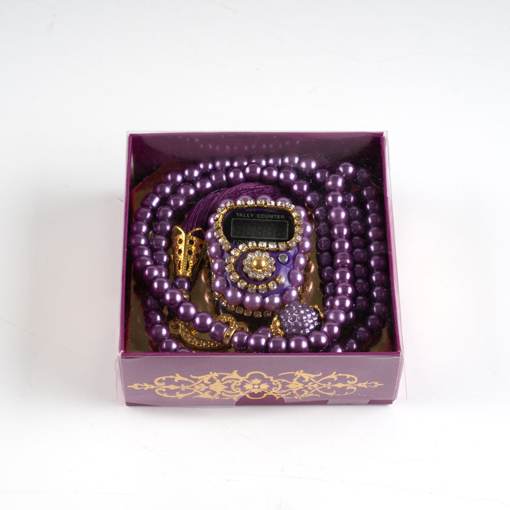 10 Adet Taşlı Zikirmatik+ Tesbih Hediye Seti Mor