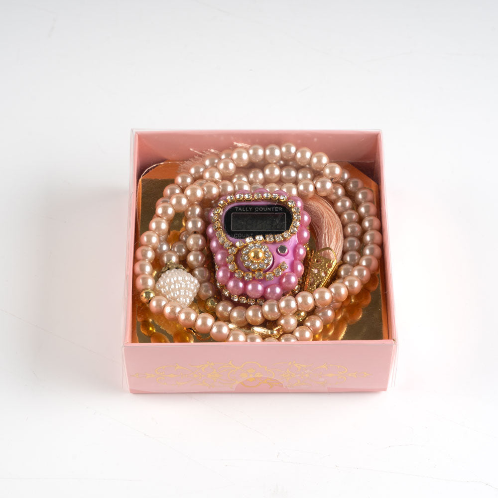 10 Adet Taşlı Zikirmatik+ Tesbih Hediye Seti Pembe