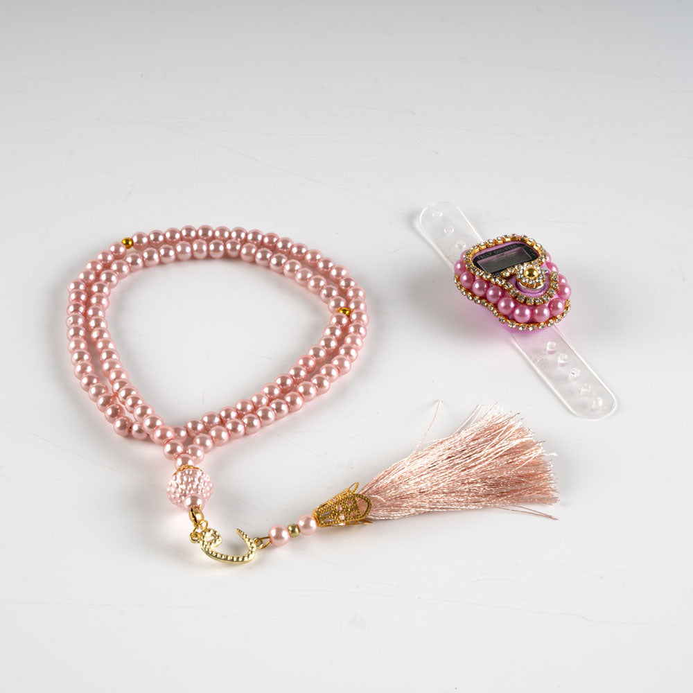 10 Adet Taşlı Zikirmatik+ Tesbih Hediye Seti Pembe