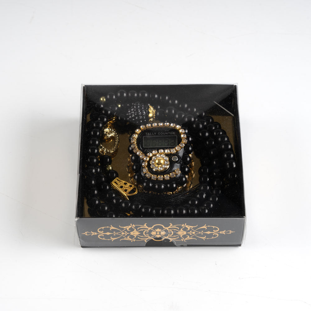 10 Adet Taşlı Zikirmatik+ Tesbih Hediye Seti Siyah