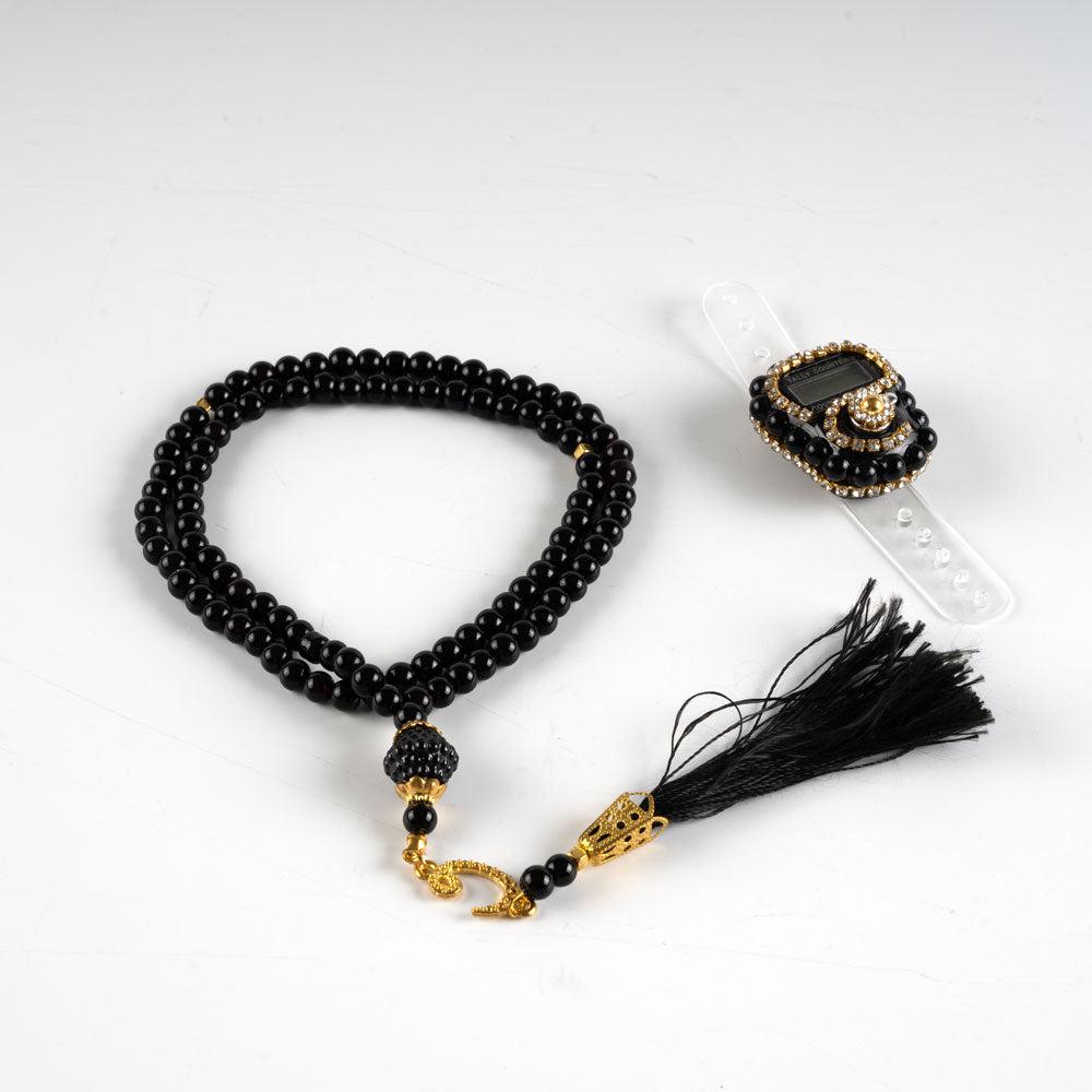 10 Adet Taşlı Zikirmatik+ Tesbih Hediye Seti Siyah