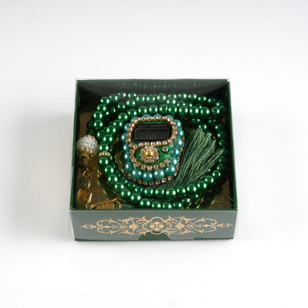 10 Adet Taşlı Zikirmatik+ Tesbih Hediye Seti Yeşil