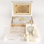 Kadife Kutulu Kur’an-ı Kerim + Seccade + Namaz Örtüsü + Tespih ) Beyaz