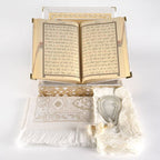 Kadife Kutulu Kur’an-ı Kerim + Seccade + Namaz Örtüsü + Tespih ) Beyaz