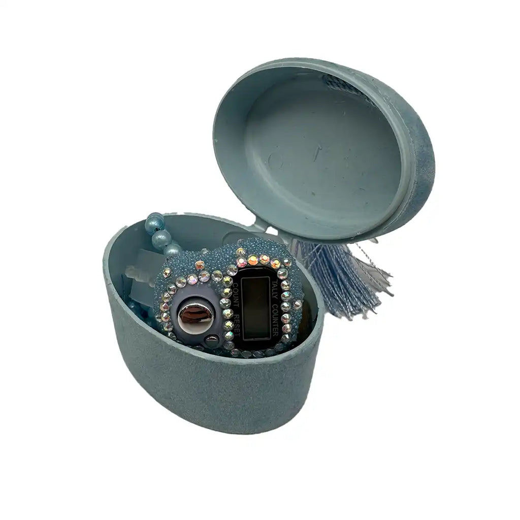 Kadife Kutulu Bebe Mavi Zikirmatik İnci Tespih Seti