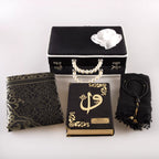 Kadife Çantalı Çeyiz Seti (Kur’an + Seccade + Namaz Örtüsü + Tespih) Siyah