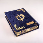 (Kadife Kutulu Kur’an-ı Kerim + Seccade + Namaz Örtüsü + Tespih + Ayraç) Lacivert