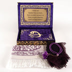 (Kadife Kutulu Kur’an-ı Kerim + Seccade + Namaz Örtüsü + Tespih + Ayraç) Mor