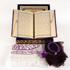 (Kadife Kutulu Kur’an-ı Kerim + Seccade + Namaz Örtüsü + Tespih + Ayraç) Mor