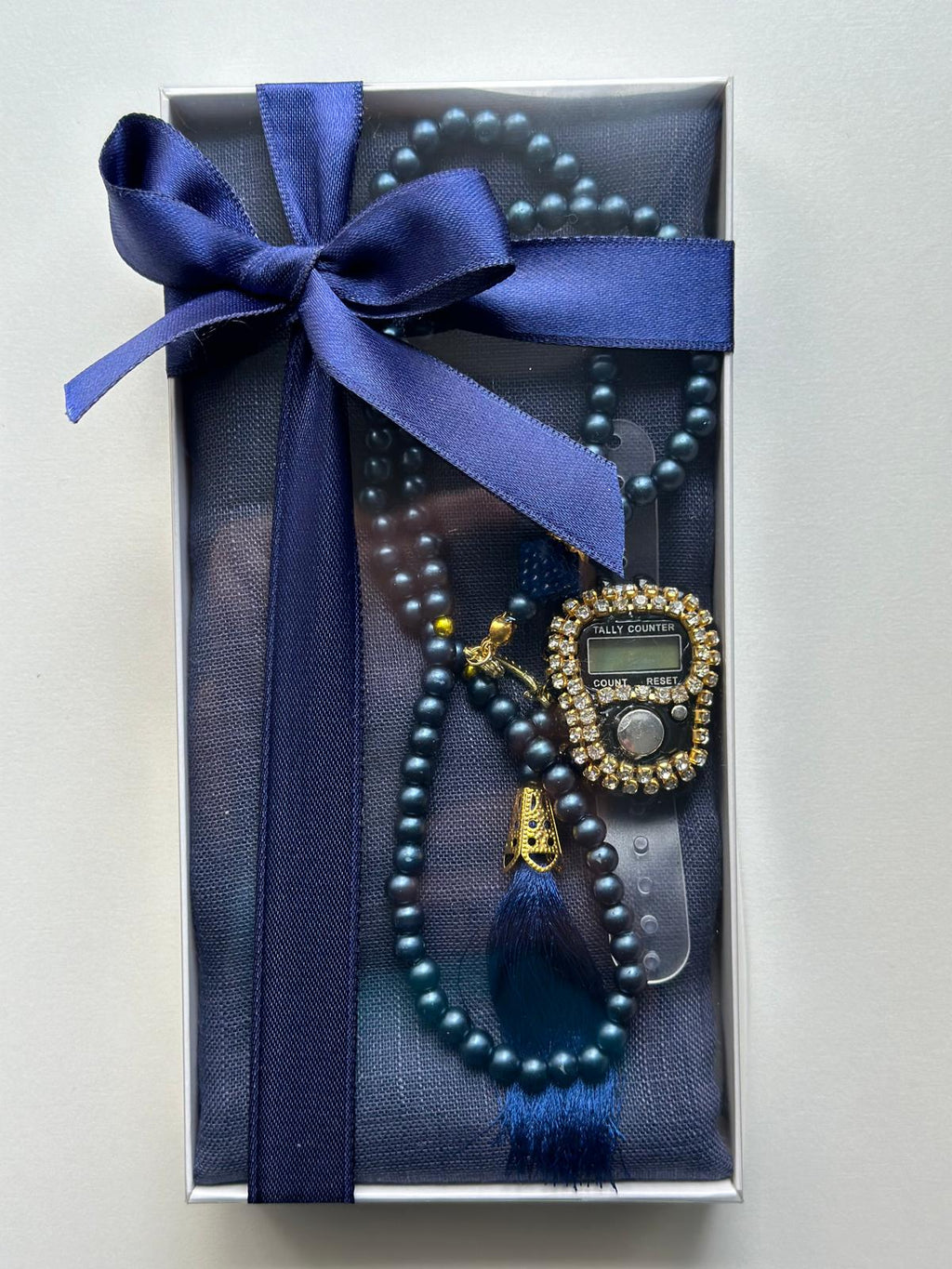 10 Adet Namaz Örtüsü (Şal) + Tesbih Hediye Seti Lacivert