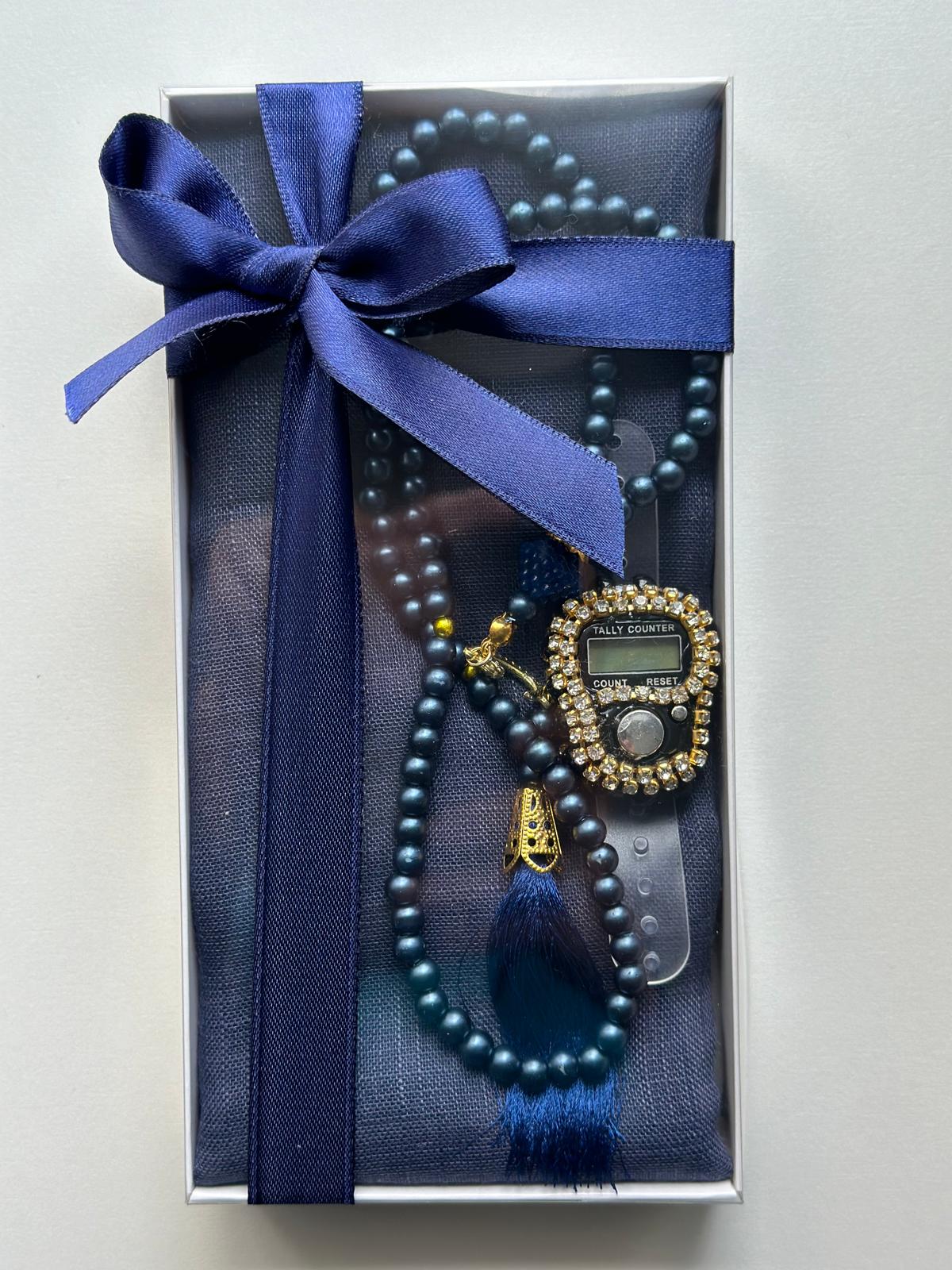 10 Adet Namaz Örtüsü (Şal) + Tesbih Hediye Seti Lacivert