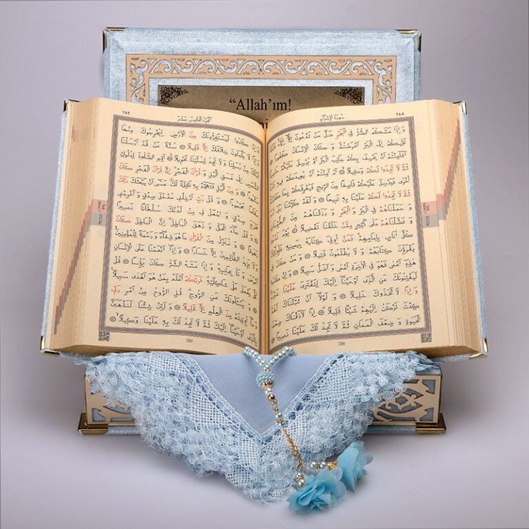 Kadife Kutulu Bebe Mavi Gold Süsleme Kur'an-ı Kerim
