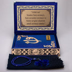 Kadife Kutulu Kur'an-ı Kerim Seti (Lacivert, Gold Süsleme)