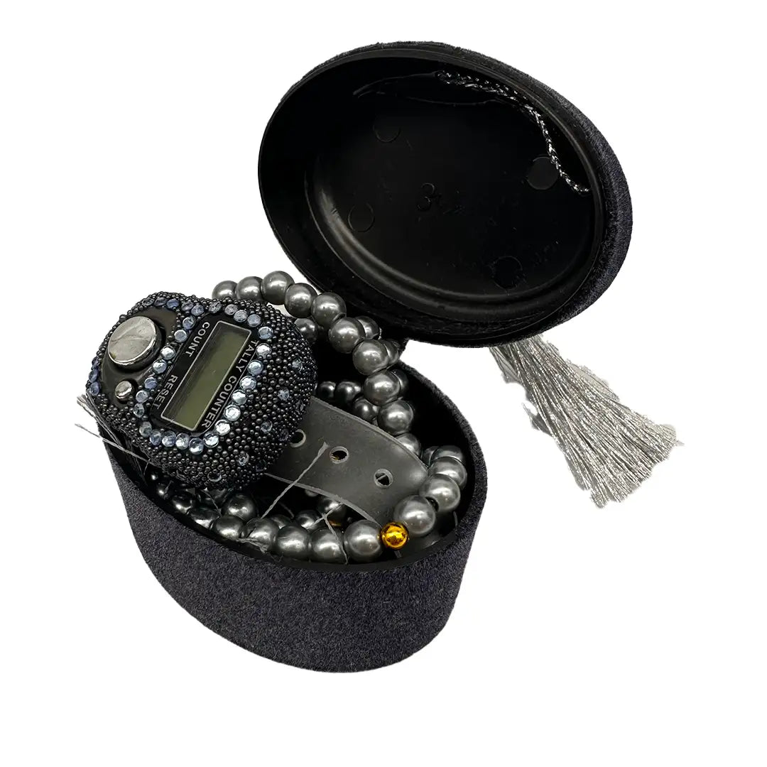 Kadife Kutulu Zikirmatik İnci Tespih Seti (Siyah)