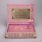 Kadife Kutulu Pembe Gold Süsleme Kur'an-ı Kerim