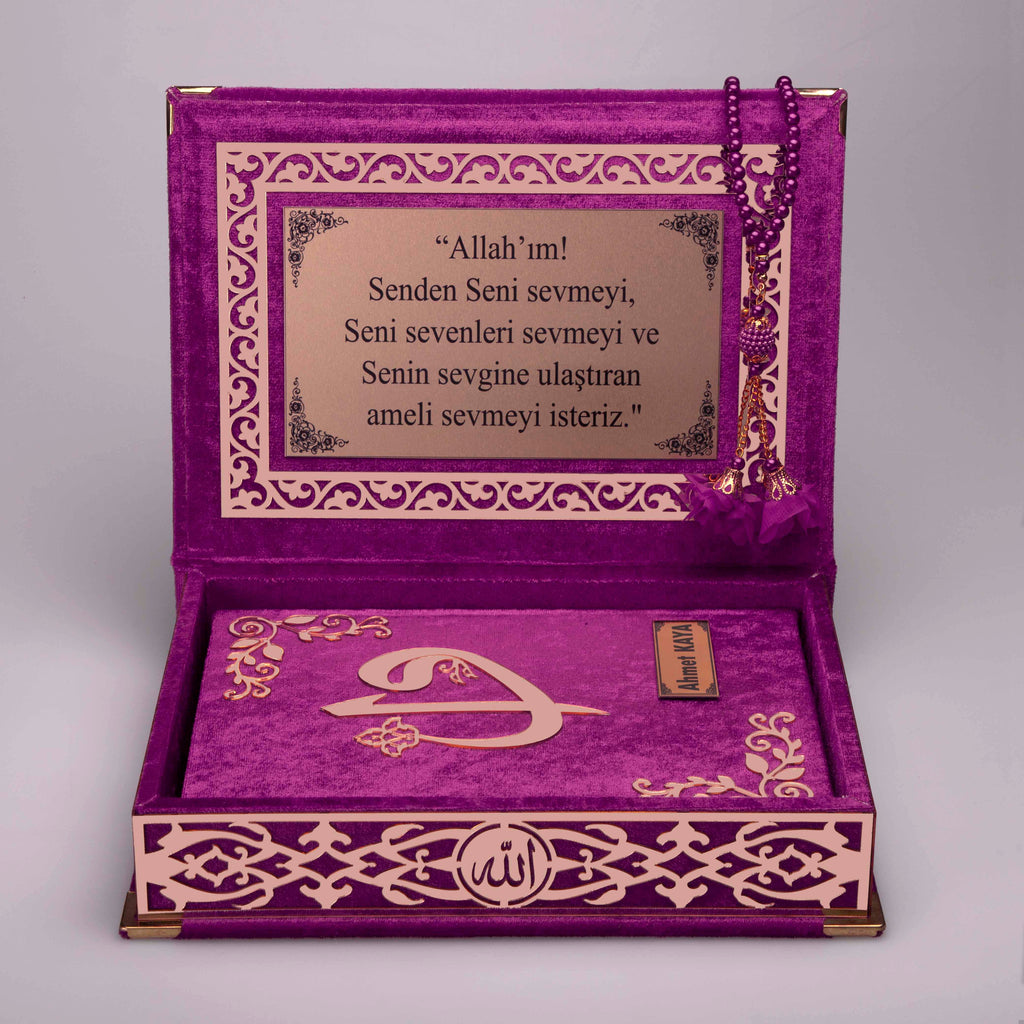 Kadife Kutulu Lila Gold Süsleme Kur'an-ı Kerim