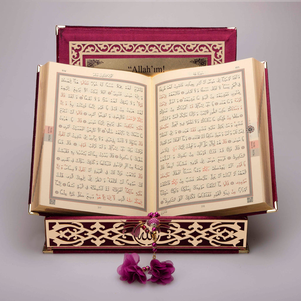 Kadife Ciltli Bordo Gold Süsleme Elif Vavlı Kur’an-ı Kerim