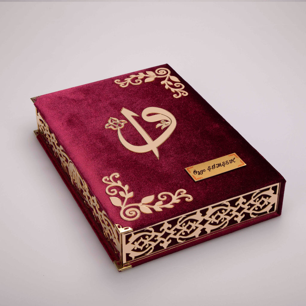 Kadife Ciltli Bordo Gold Süsleme Elif Vavlı Kur’an-ı Kerim