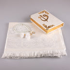 Asetat Kutulu Beyaz Kadife Kuran-ı Kerim Seti