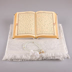 Asetat Kutulu Beyaz Kadife Kuran-ı Kerim Seti