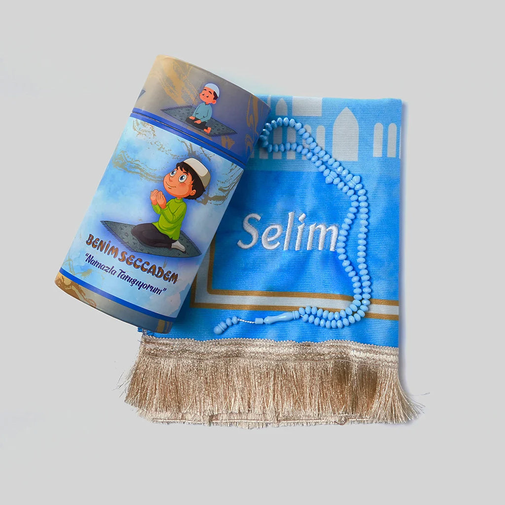 İsme Özel Erkek Silindir Kutu Çocuk Namaz Seti