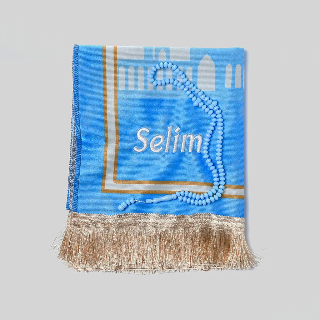 İsme Özel Erkek Silindir Kutu Çocuk Namaz Seti