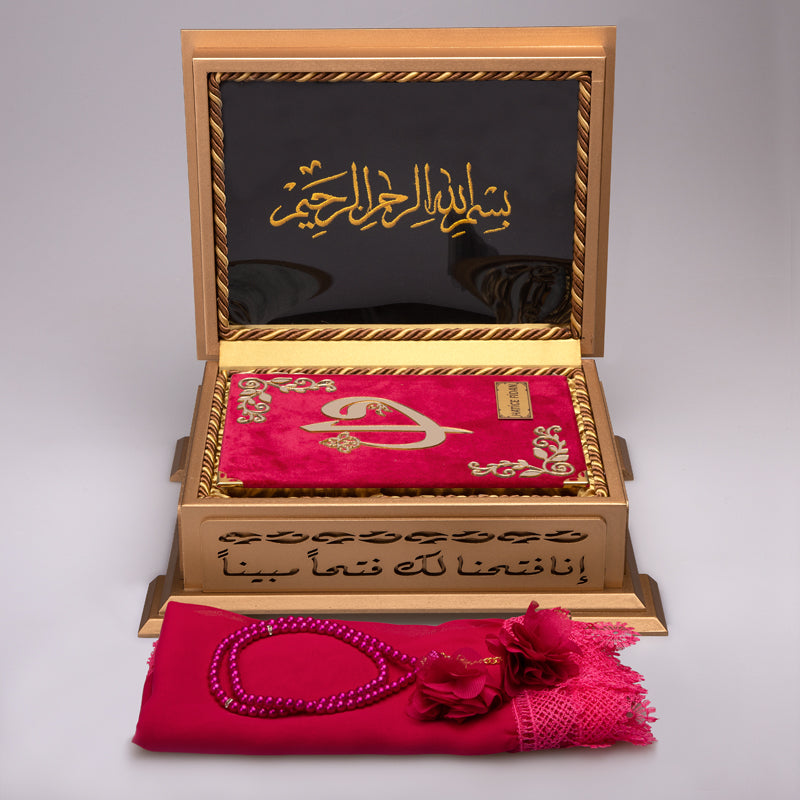 Ahşap Sandıklı Fuşya Pembe Kur’an-ı Kerim Seti