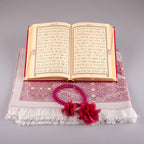 Asetat Kutulu Fuşya Pembe Kadife Kuran-ı Kerim Seti