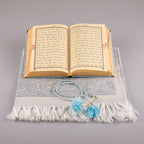 Asetat Kutulu Gökyüzü Mavi Kadife Kuran-ı Kerim Seti