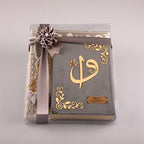 Asetat Kutulu Gri Kadife Kuran-ı Kerim Seti