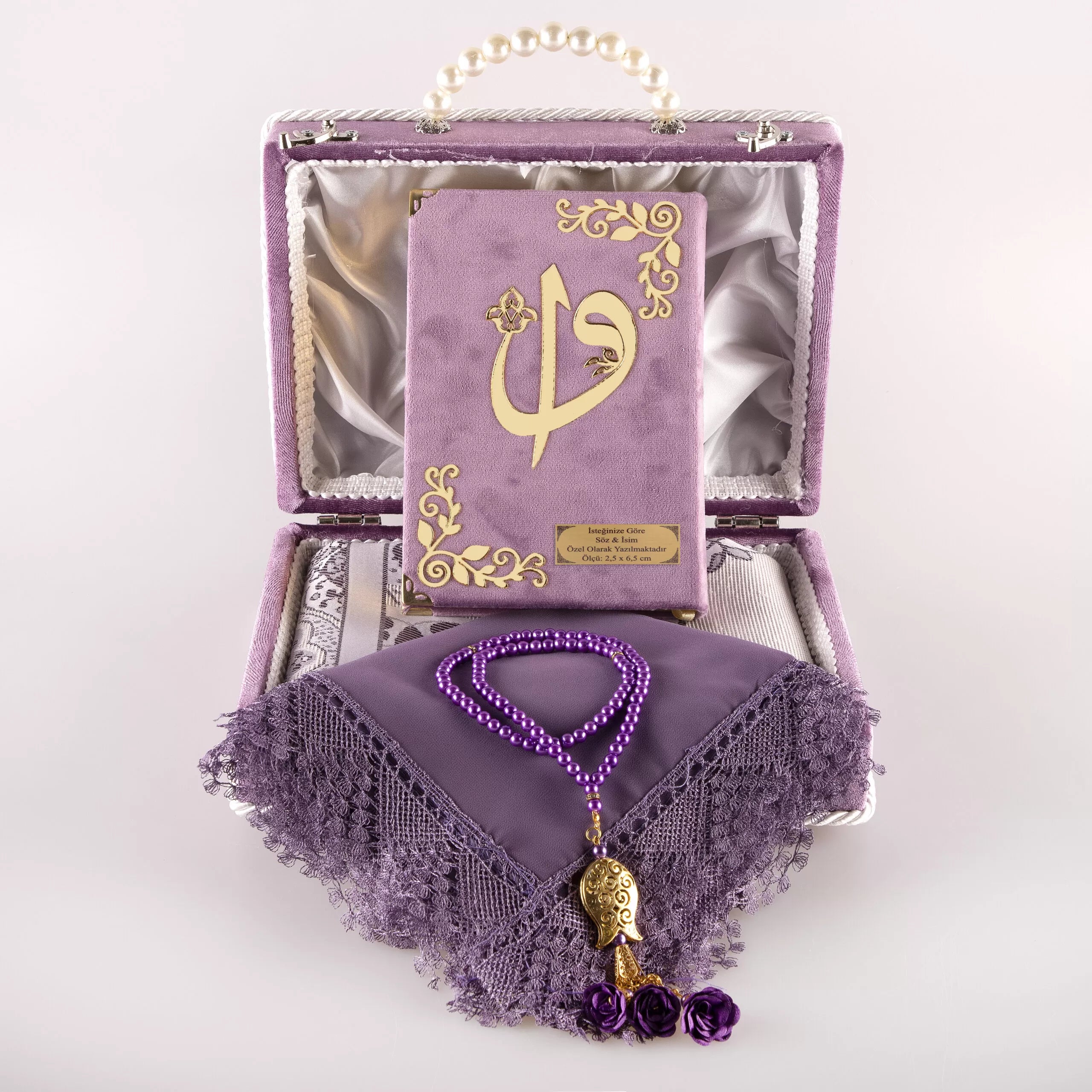 Çeyiz Seti (Kur’an + Seccade + Namaz Örtüsü + Tespih) Lila
