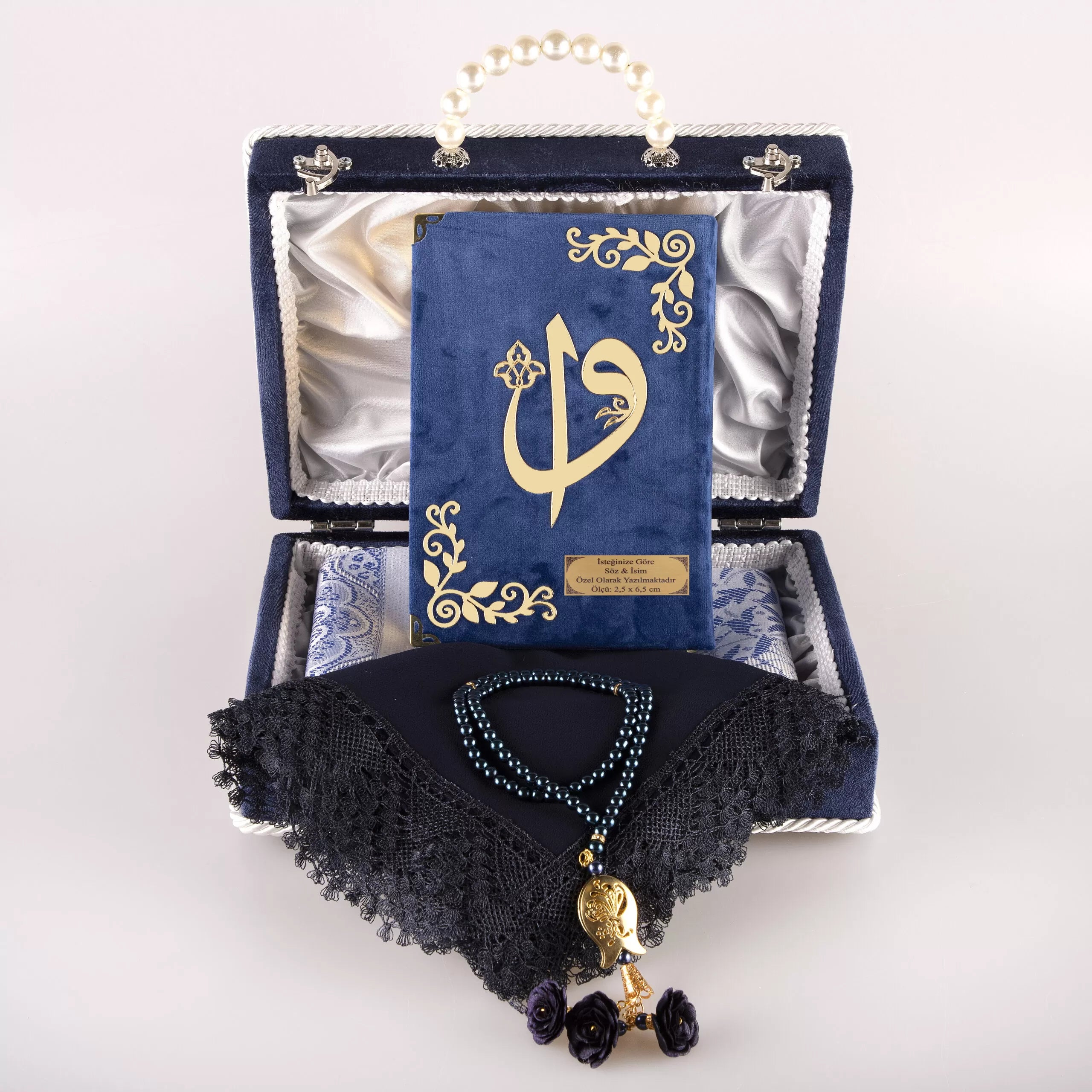 Çeyiz Seti (Kur’an + Seccade + Namaz Örtüsü + Tespih) Lacivert