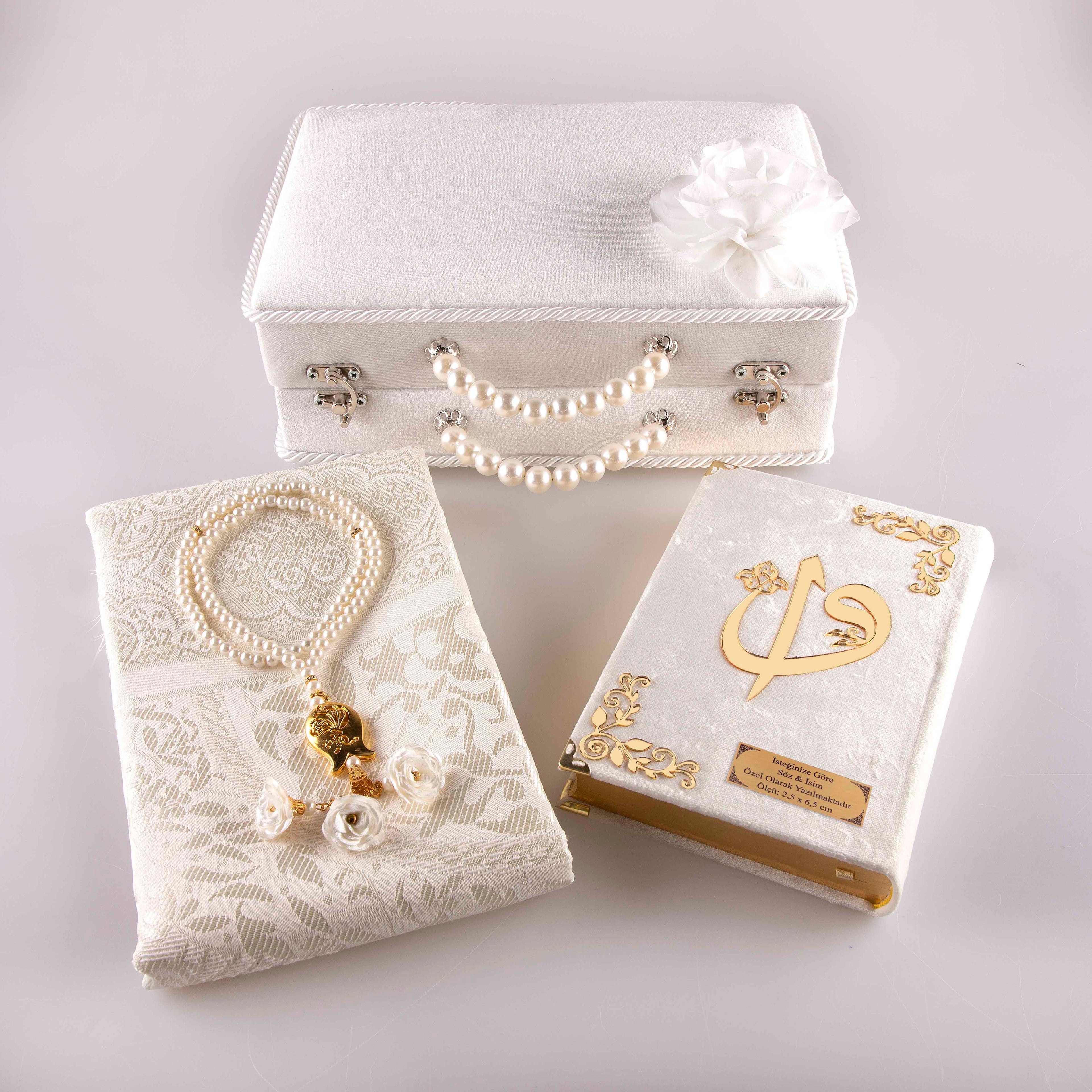 Çeyiz Seti (Kur’an + Seccade + Tespih) Beyaz