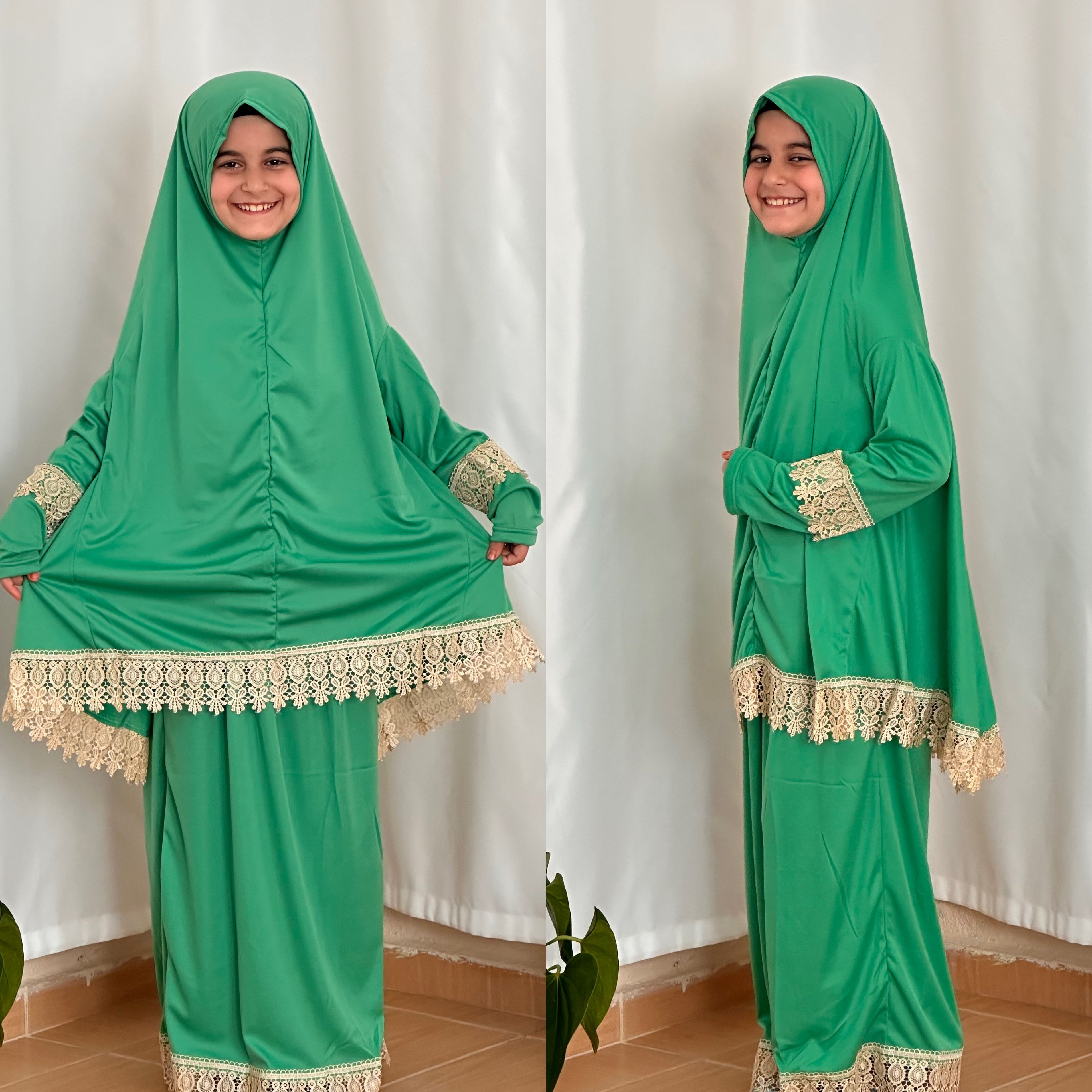 Çocuk Su Yeşili Namaz Elbisesi