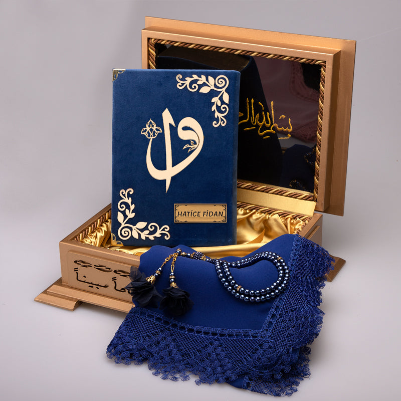 Ahşap Sandıklı Lacivert Kur’an-ı Kerim Seti