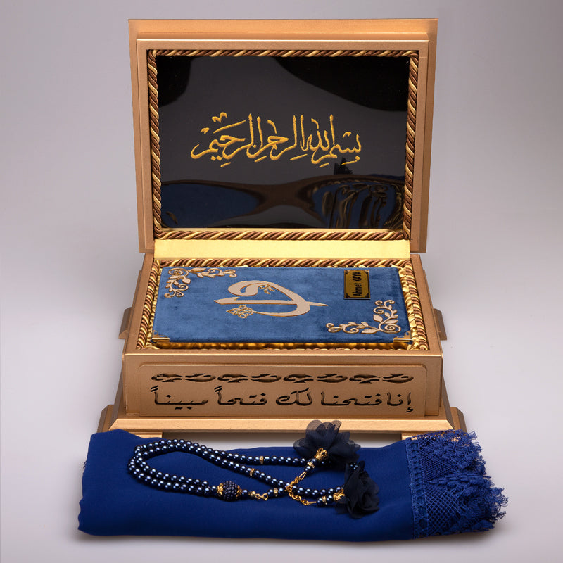 Ahşap Sandıklı Lacivert Kur’an-ı Kerim Seti