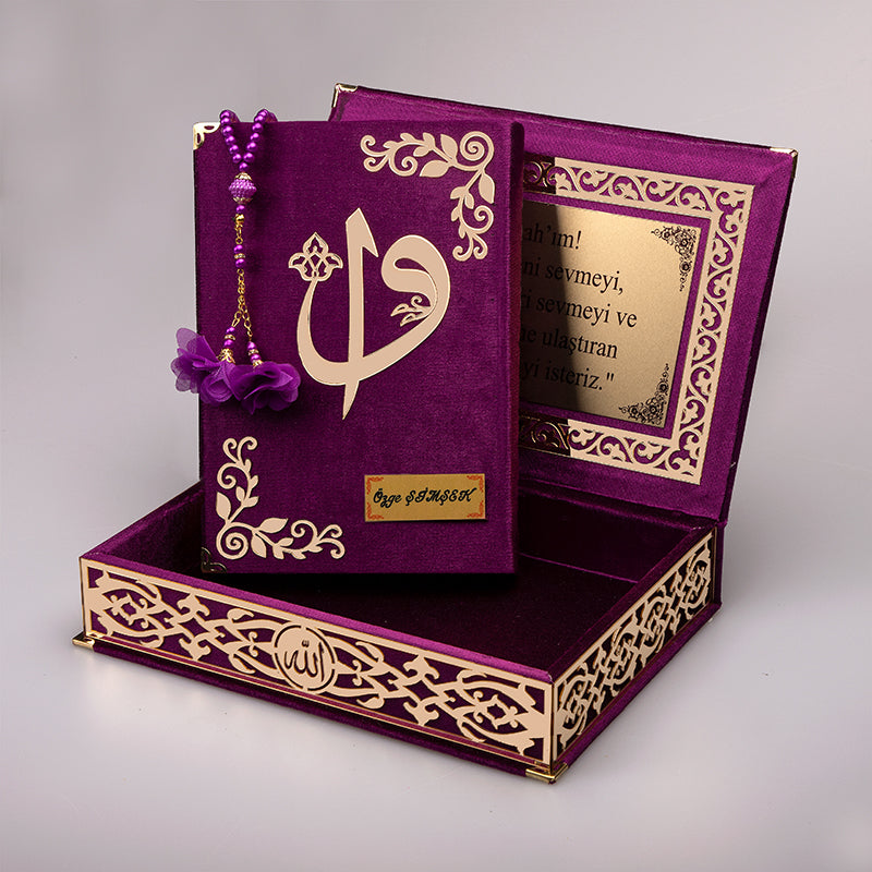 Kadife Kutulu Mor Gold Süsleme Kur'an-ı Kerim