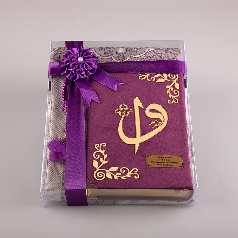 Asetat Kutulu Mor Kadife Kuran-ı Kerim Seti