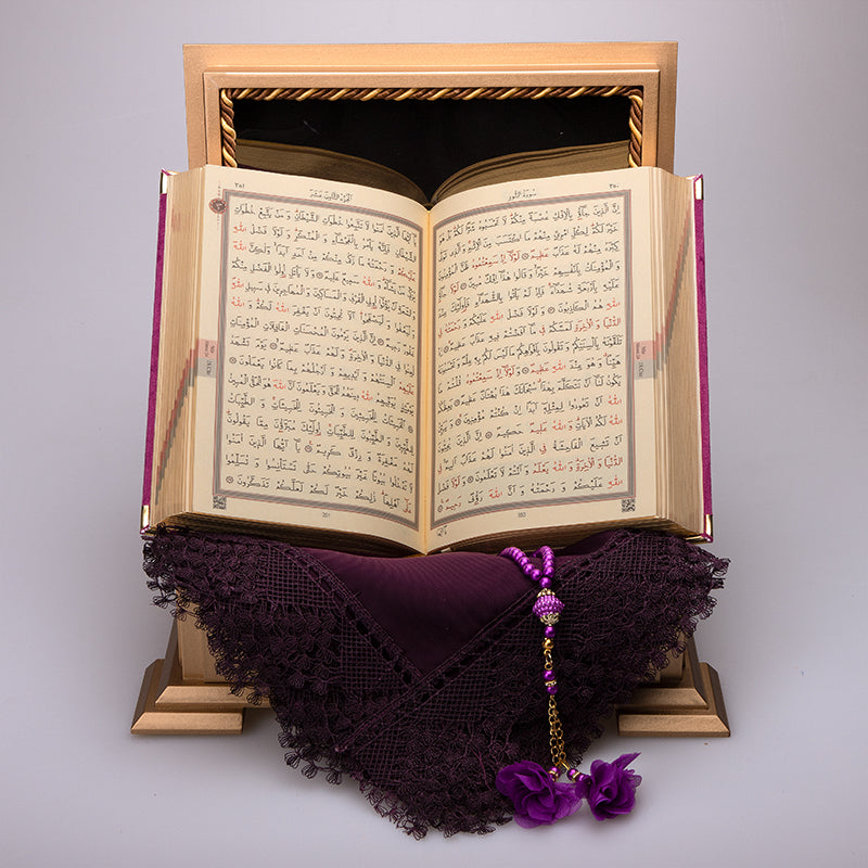 Ahşap Sandıklı Mor Kur’an-ı Kerim Seti