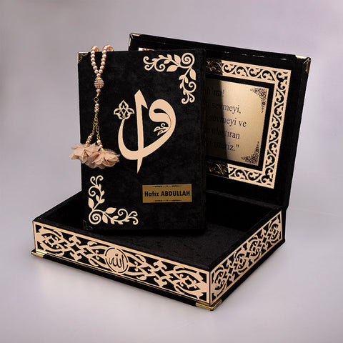 Kadife Kutulu Siyah Gold Süsleme Kur'an-ı Kerim