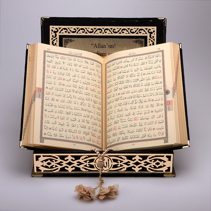 Kadife Kutulu Siyah Gold Süsleme Kur'an-ı Kerim