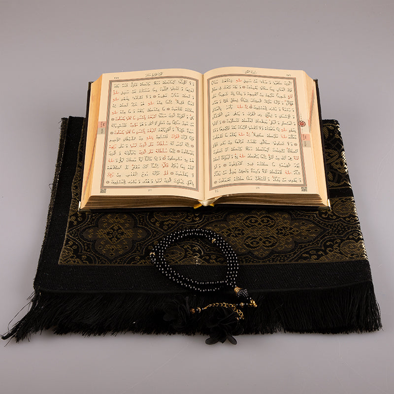 Asetat Kutulu Siyah Kadife Kuran-ı Kerim Seti