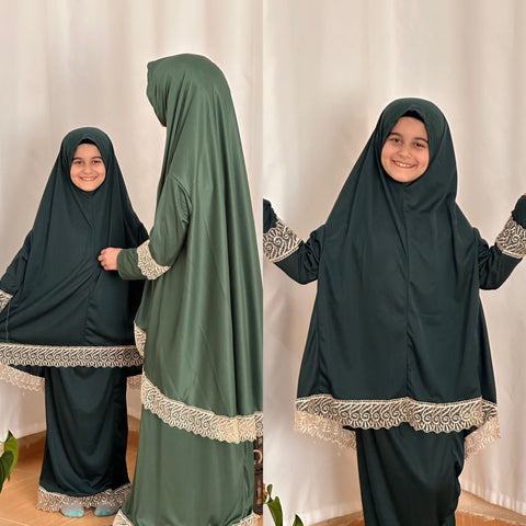 İkili Anne-Kız Yeşil Namaz Elbisesi